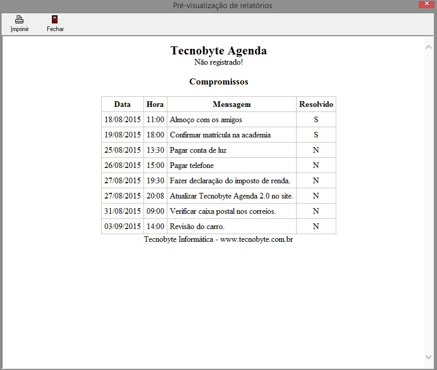 Listagem de compromissos