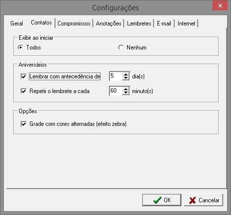 Configurações de contatos