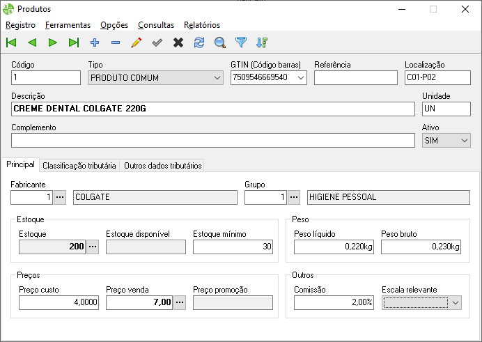 Cadastro de produtos