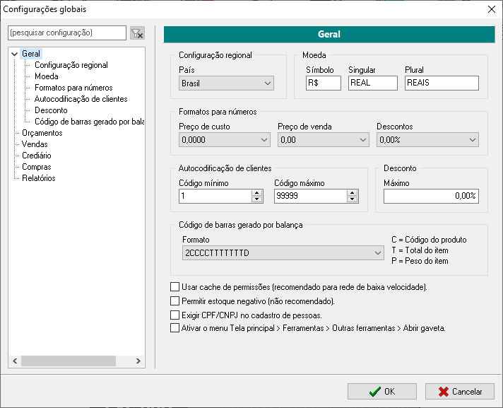 Configurações globais