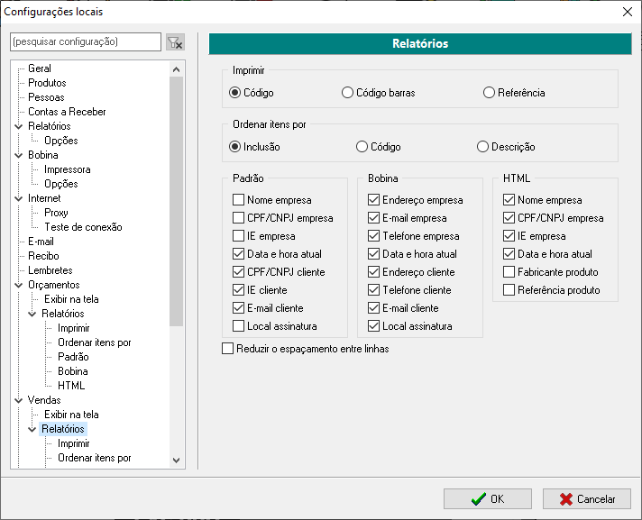 Configurações locais