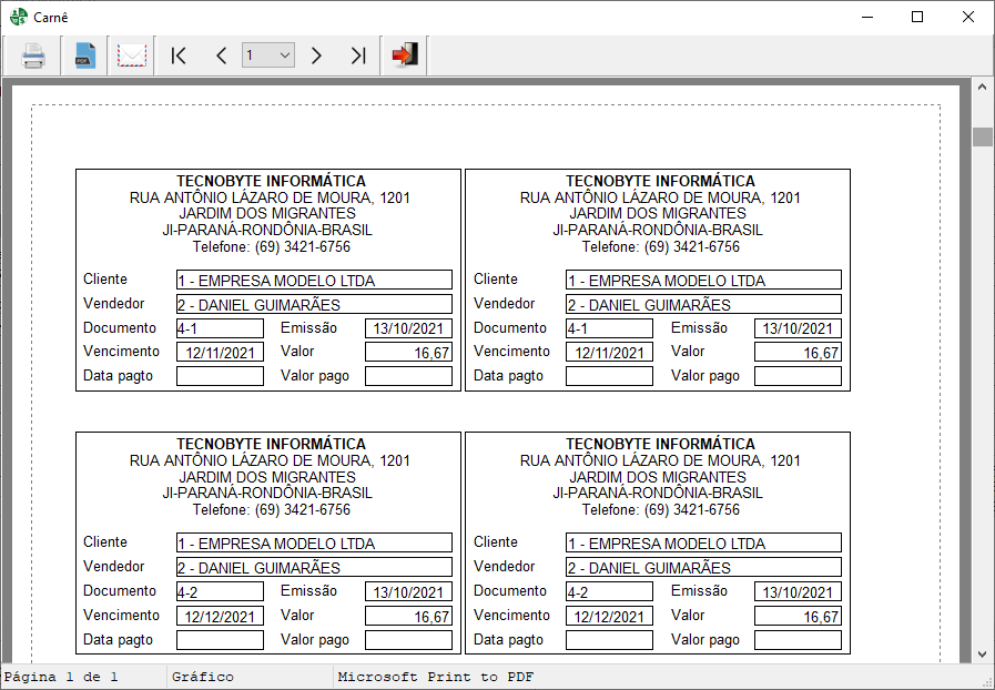 Impressão de carnê