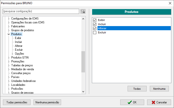 Permissões de acesso
